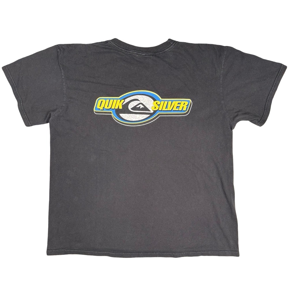 Vintage Quiksilver T Shirt XL Black Double Sided Logo Graphic USA Y2K